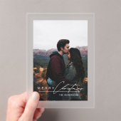 Modern Minimalist Script 1 Photo Christmas Card Acryleinladungen (Insitu (Handheld))