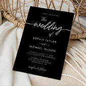 Modern Minimalist Script Black Wedding Einladung