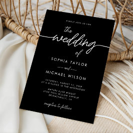Modern Minimalist Script Black Wedding Einladung