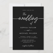 Modern Minimalist Script Black Wedding Einladung (Vorderseite)