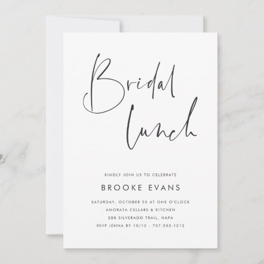 Modern Minimalist Script Bridal Lunch Einladung (Vorderseite)