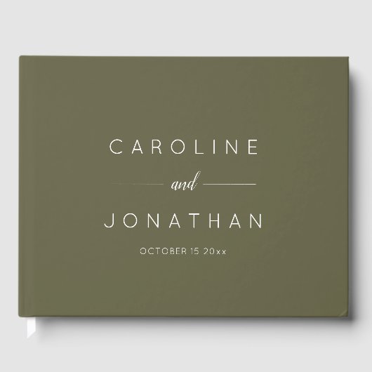 Modern Minimalist Script Custom Wedding Olive Moss Gästebuch (Vorderseite)