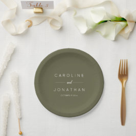Modern Minimalist Script Custom Wedding Olive Moss Pappteller
