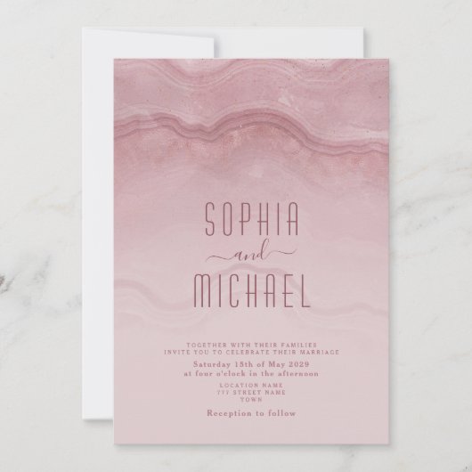 Modern Minimalist Script Dusty Rose Wedding Einladung (Vorderseite)