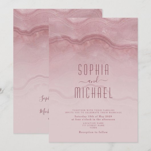 Modern Minimalist Script Dusty Rose Wedding Einladung (Vorne/Hinten)