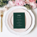 Modern Minimalist Script Emerald Green | Wedding Menükarte<br><div class="desc">This elegant,  minimalist wedding menu card features modern script typography and clean,  sans serif text for a simple and stylish emerald green and white design you will love.</div>