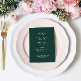 Modern Minimalist Script Emerald Green | Wedding Menükarte