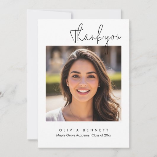 Modern Minimalist Script Graduation Thank You Card Karte (Vorderseite)