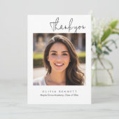 Modern Minimalist Script Graduation Thank You Card Karte (Stehend Vorderseite)