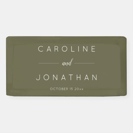 Modern Minimalist Script Olive Moss Custom Wedding Banner (Horizontal)