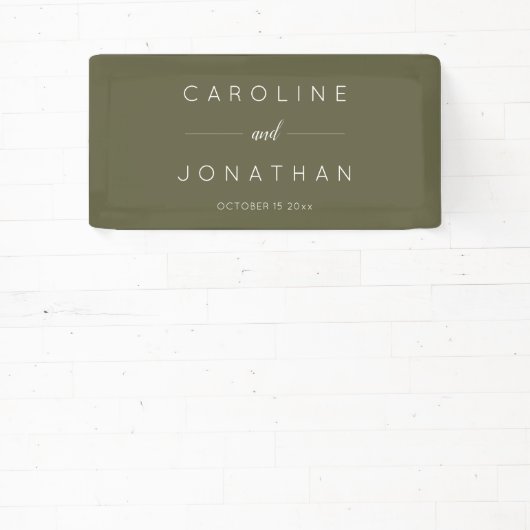 Modern Minimalist Script Olive Moss Custom Wedding Banner (InSitu)