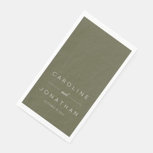 Modern Minimalist Script Olive Moss Custom Wedding Serviette (Ecke)