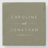 Modern Minimalist Script Olive Moss Custom Wedding Steinuntersetzer (Vorderseite)
