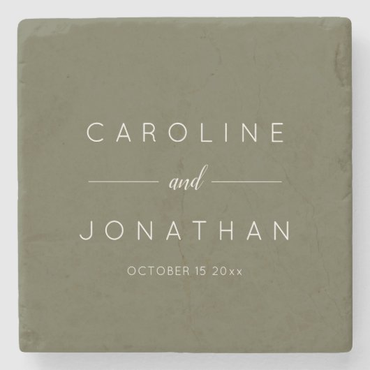 Modern Minimalist Script Olive Moss Custom Wedding Steinuntersetzer (Vorderseite)