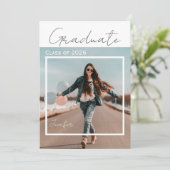 Modern Minimalist Script Photo Graduation Party Einladung (Stehend Vorderseite)