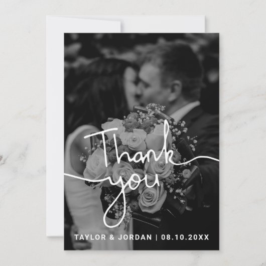 Modern Minimalist Script Photo Wedding Custom  Dankeskarte (Vorderseite)