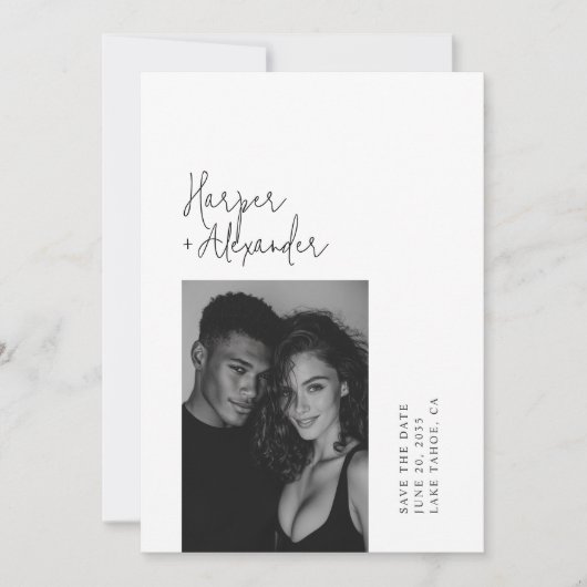 Modern Minimalist Script Photo Wedding Save The Date (Vorderseite)