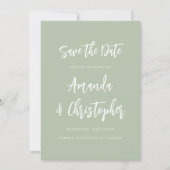 Modern Minimalist Script Sage Green Save the Date Ankündigung (Vorderseite)