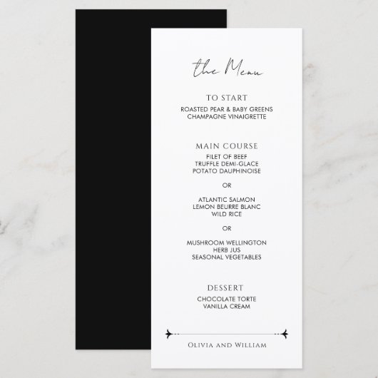 Modern Minimalist Script Wedding Menu Menükarte (Vorne/Hinten)