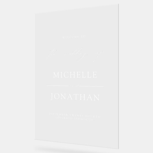 Modern Minimalist Script Wedding Welcome Acrylschild (Winkel)