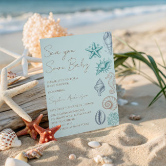 Modern Minimalist Sea You Soon Baby Baby Shower Einladung