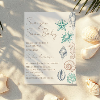 Modern Minimalist Sea You Soon Baby Baby Shower Einladung