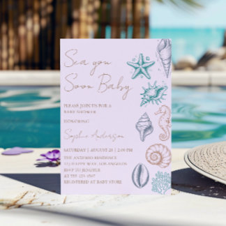 Modern Minimalist Sea You Soon Baby Baby Shower Einladung