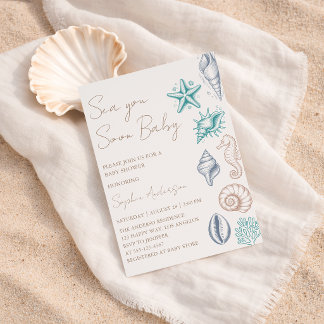 Modern Minimalist Sea You Soon Baby Baby Shower Einladung