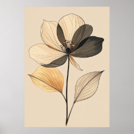 Modern Minimalist Sheer Beige & Gold Floral Botani Poster