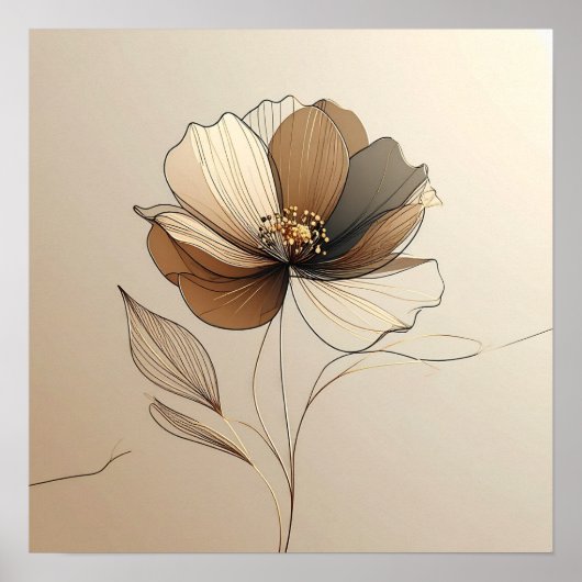 Modern Minimalist Sheer Beige & Gold Floral Botani Poster (Vorne)