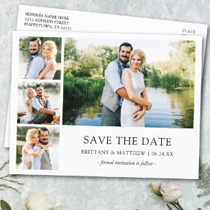 Modern Minimalist Simple 4 Photo Save the Date Postkarte