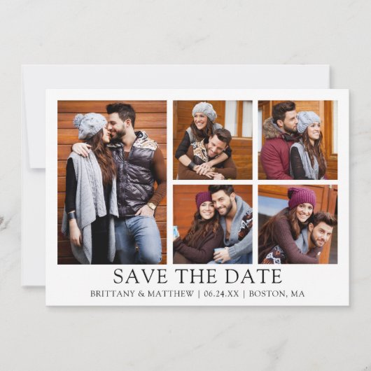 Modern Minimalist Simple 5 Photo Couple Save The Date (Vorderseite)