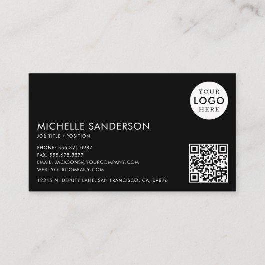 Modern Minimalist Simple Professional QR Code Logo Visitenkarte (Vorderseite)