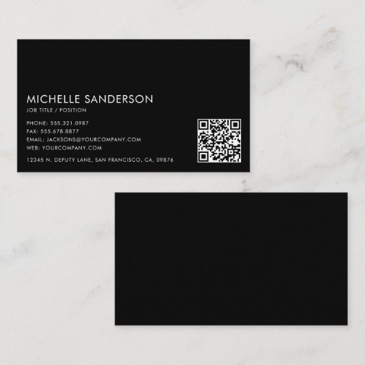 Modern Minimalist Simple Professional QR Code Visitenkarte (Vorne/Hinten)