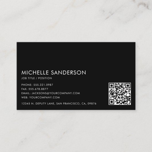 Modern Minimalist Simple Professional QR Code Visitenkarte (Vorderseite)