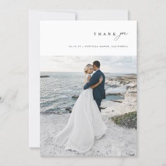 Modern Minimalist Simple Script Wedding Photo Dankeskarte