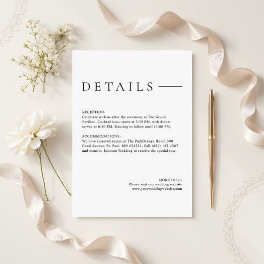 Modern Minimalist Simple Wedding Details Begleitkarte