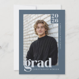 Modern Minimalist Slate Blue Grey Photo Graduation Einladung