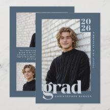 Modern Minimalist Slate Blue Grey Photo Graduation