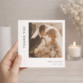 Modern Minimalist Square Romantic Wedding Photo Dankeskarte