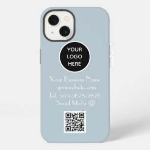 Modern minimalist staubblau Eigenes Logo QR Code iPhone 13 Hülle