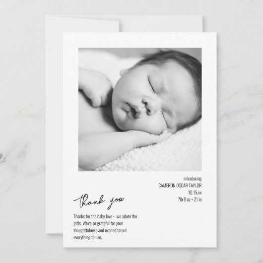 Modern Minimalist Stripe Baby Photo Birth Arrival Dankeskarte (Vorderseite)