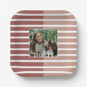Modern Minimalist Striped 30th Birthday Photo Pappteller (Vorderseite)