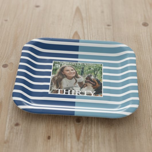 Modern Minimalist Striped 30th Birthday Photo Pappteller