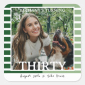 Modern Minimalist Striped 30th Birthday Photo Quadratischer Aufkleber (Vorderseite)