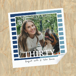 Modern Minimalist Striped 30th Birthday Photo Quadratischer Aufkleber