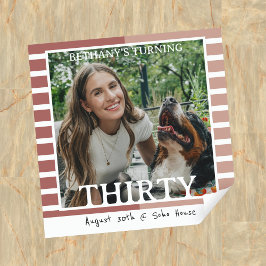 Modern Minimalist Striped 30th Birthday Photo Quadratischer Aufkleber