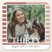 Modern Minimalist Striped 30th Birthday Photo Rechteckiger Pappuntersetzer (Vorderseite)