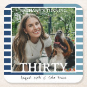Modern Minimalist Striped 30th Birthday Photo Rechteckiger Pappuntersetzer (Vorderseite)