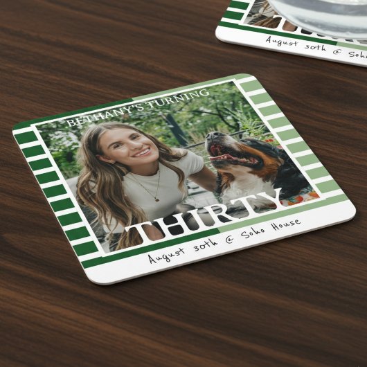 Modern Minimalist Striped 30th Birthday Photo Rechteckiger Pappuntersetzer